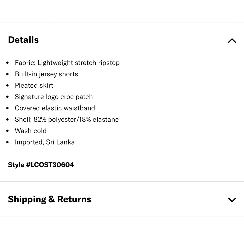 Lacoste White Pleated Athletic Tennis Pickleball Skirt (XS 0-2) - Picture 6 of 7
